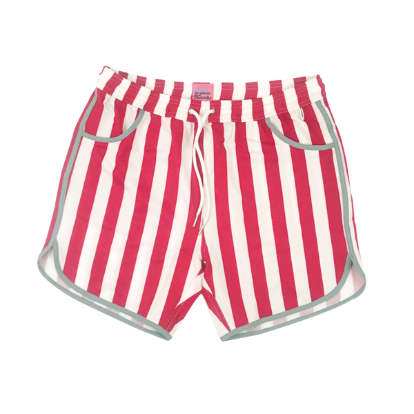 Red White Grey Gameday tailgate shorts from recycled bottles Junk In Your Trunks