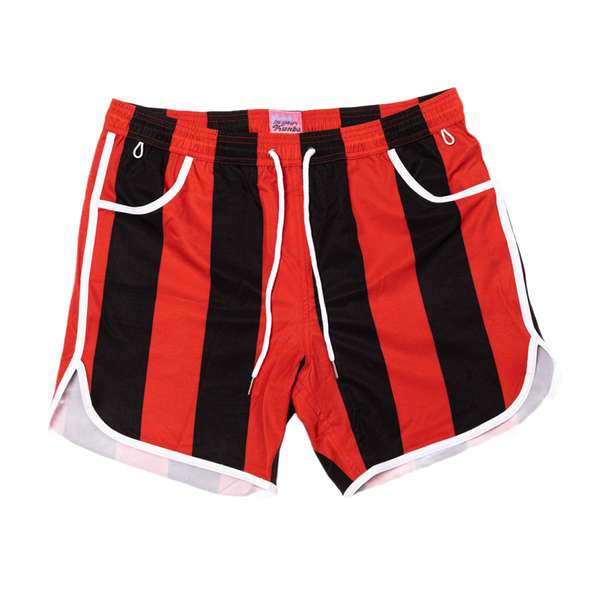 Red and black striped shorts sales