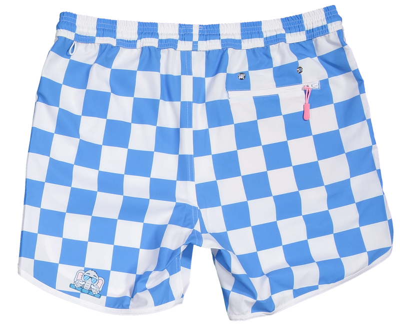 Sky and White checker shorts for gameday tailgate
