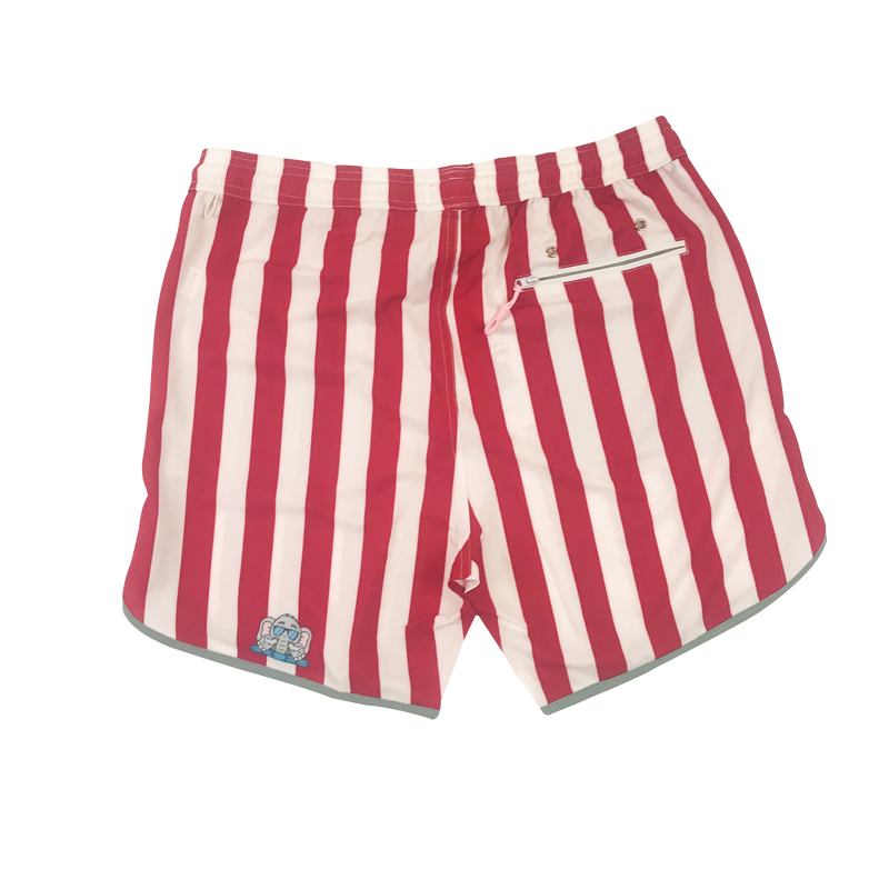 Red White Grey Gameday tailgate shorts from recycled bottles