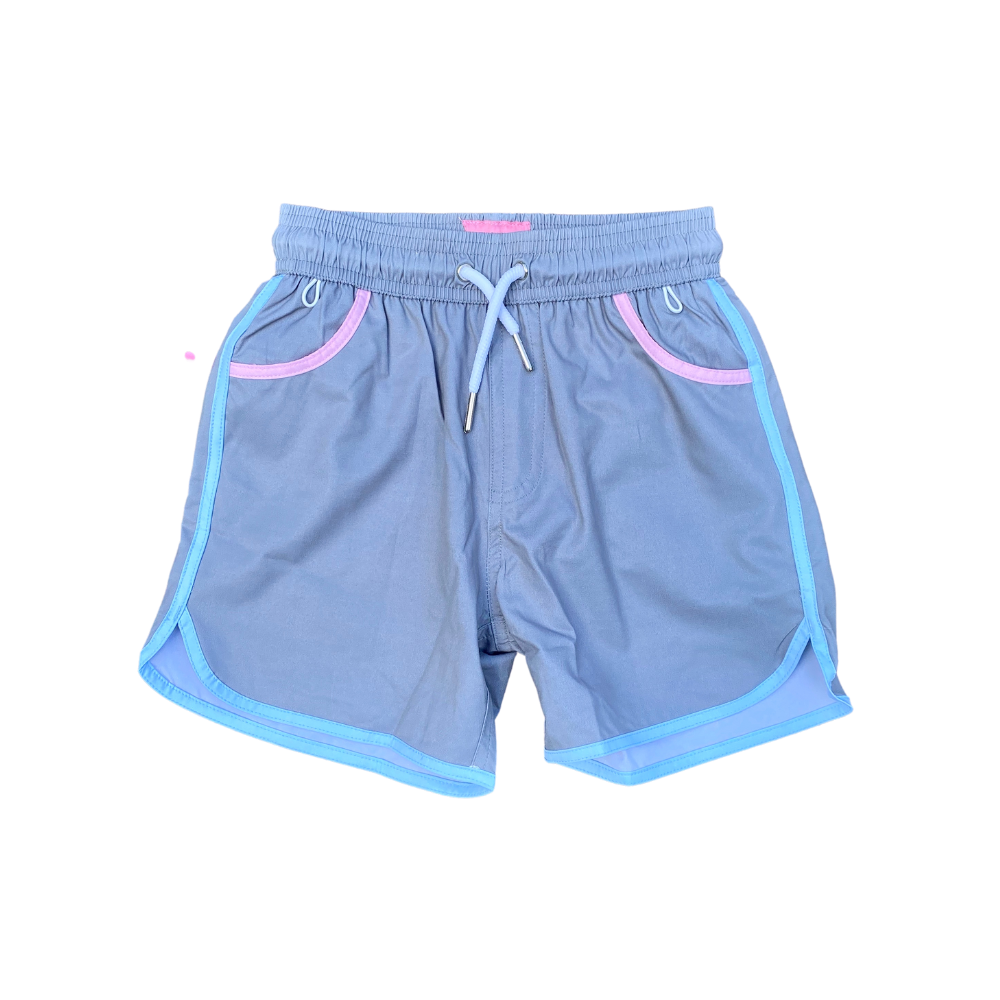 Kid's Swim Shorts Light Gray Technical Fabric with White Lily of