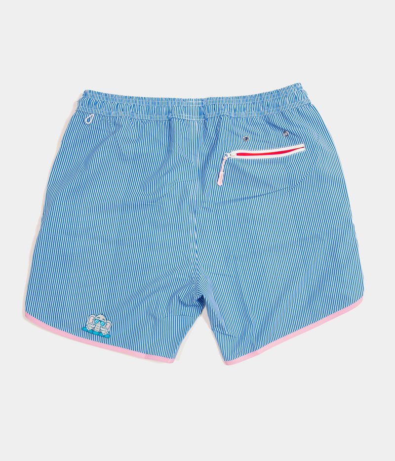 Junk In Your Trunks - Men's Swim Trunks - Blue with White Pin - Back